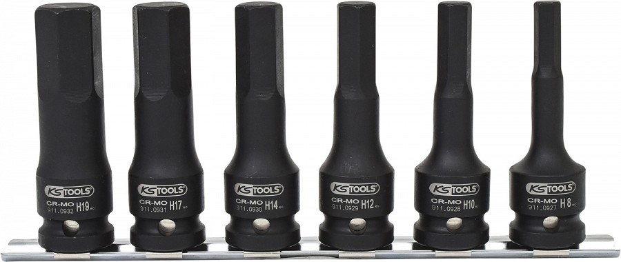 6-OS. PIKKADE 1 / 2" LÖÖK-KUUSKANTOTSIKUTE KOMPL. SIINIL 8-19MM KS TOOLS