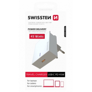 Swissten Premium 45W Travel Charger USB-C PD 3.0: 5V / 3A / 9V / 2A, 12V / 1.5A White