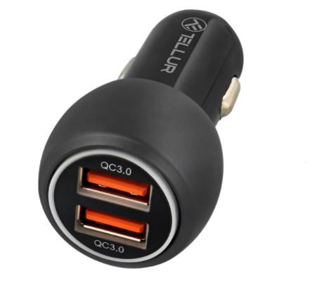 Tellur Dual USB Car Charger With QC 3.0, 6A black