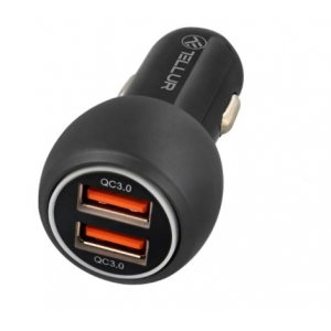 Tellur Dual USB Car Charger With QC 3.0, 6A black