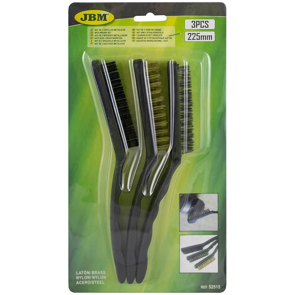 3-OS. TÄPPIS KÄSITERASHARJADE KOMLEKT "BRASS / NYLON / STEEL" JBM