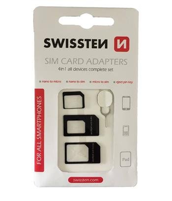 Swissten SIM Card Adapter Kit + Needle Black