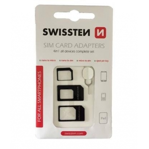 Swissten Комплект адаптеров для SIM карт + Иголочка Черный