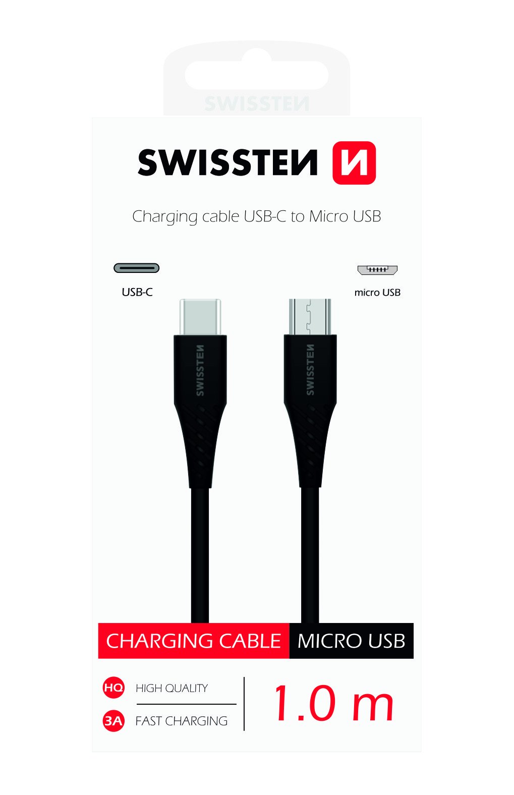 Swissten Basic Универсальный Quick Charge 3.1 USB-C на Micro USB Кабель данных 1м черный