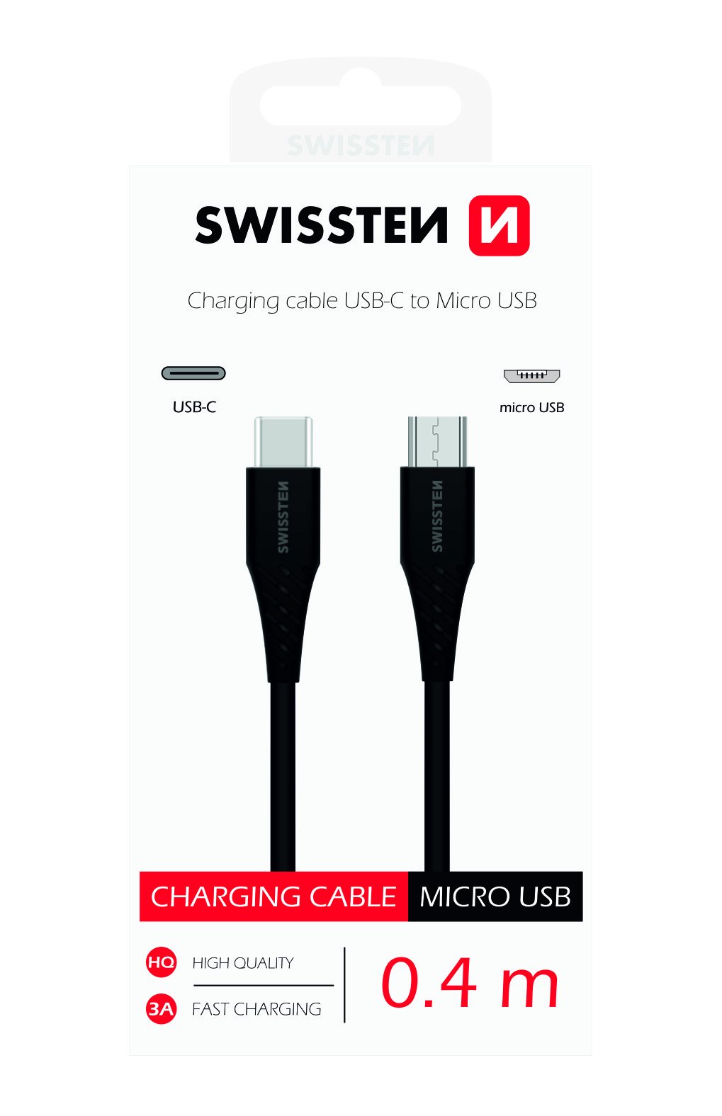 Swissten Basic Universal Quick Charge 3.1 USB-C to Micro USB Data and Charging Cable 0.4m Black