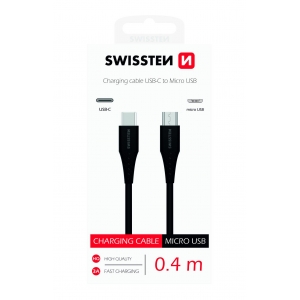 Swissten Basic Universal Quick Charge 3.1 USB-C to Micro USB Data and Charging Cable 0.4m Black