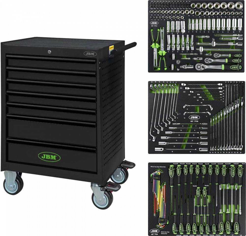 196-OS. TÖÖRIISTAKÄRU 3-PANEELI TÖÖRIISTADEGA "BLACK EDITION" H1020MM JBM