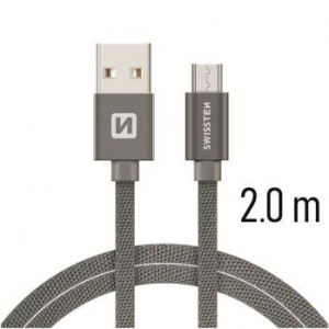 Swissten Textile Quick Charge Universal Micro USB Data and Charging Cable 2m Grey