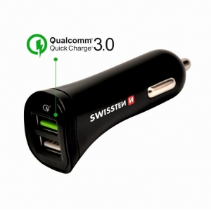 Swissten Premium Quick Charge 3.0 Автомобильная зарядка 12 / 24V / 2.4A / 18W + кабель Micro USB  1.5 m Черная