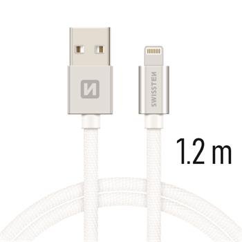 Swissten Textile Fast Charge 3A Lightning (MD818ZM/A) Кабель Для Зарядки и Переноса Данных 1.2m Серебряный