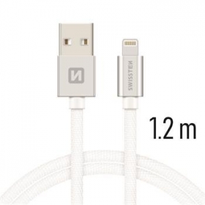 Swissten Textile Fast Charge 3A Lightning (MD818ZM/A) Data and Charging Cable 1.2m Silver