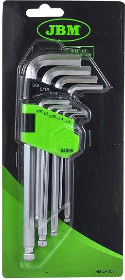 9-OS. TOLLMÕÕDUS L-KUUSKANTVÕTMETE KOMPLEKT 1 / 16"-3 / 8". KUULOTS JBM