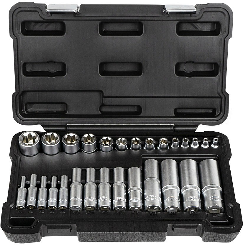 28-OS. 1 / 2"+3 / 8"+1 / 4" E-TORX PADRUNITE KOMPL. E4-E24 (PIKK / LÜHIKE) JBM