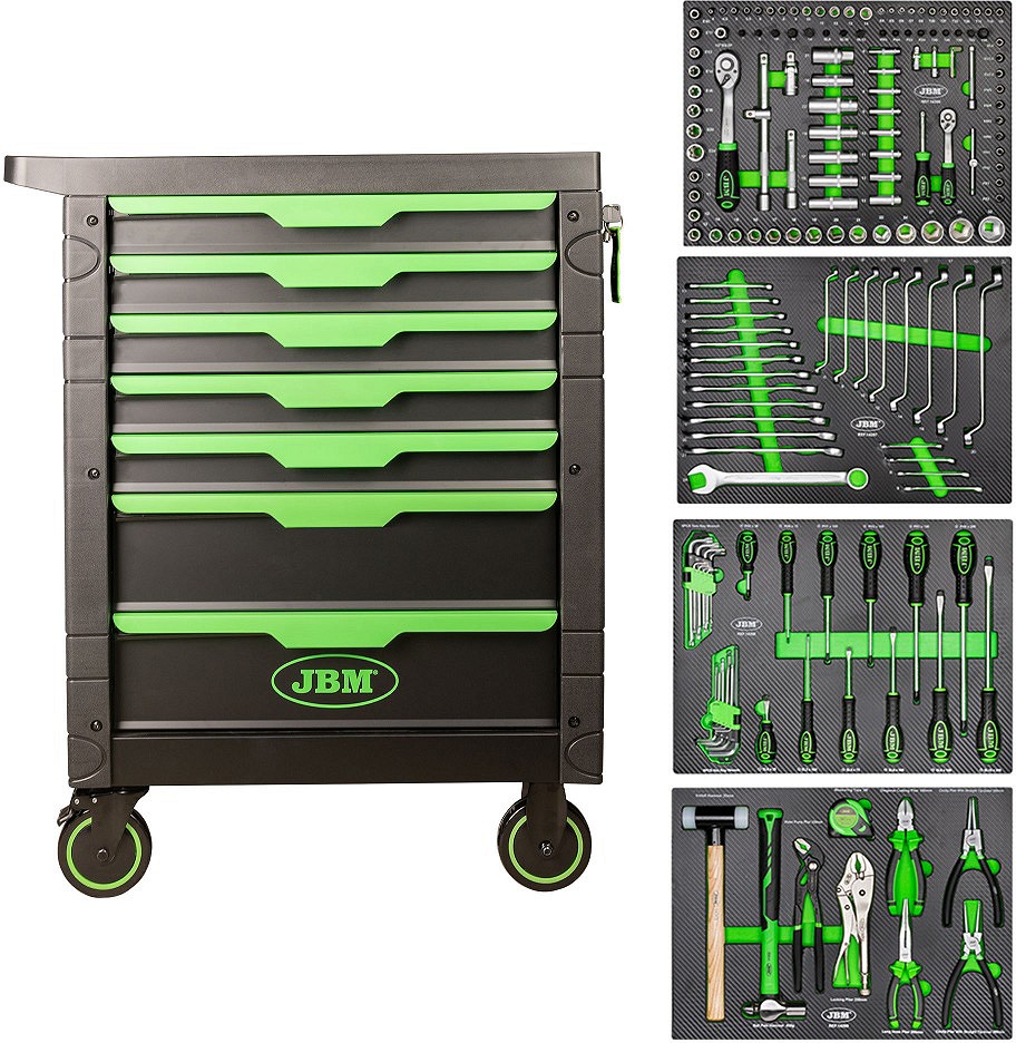 172-OS. TÖÖRIISTAKÄRU TÖÖRIISTADEGA "NEW GEN" MUST-ROHELINE. PERFOSEINAD JBM