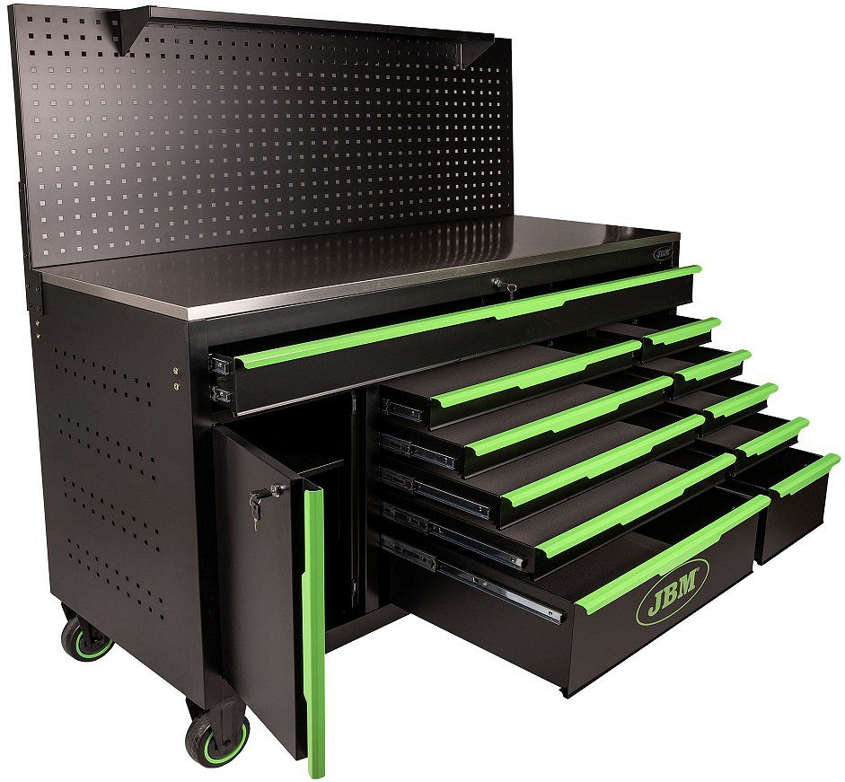 11-SAHTLIGA TÖÖLAUD / TÖÖRIISTAKÄRU. INOX TÖÖTASAPIND + PERFOSEIN JBM*