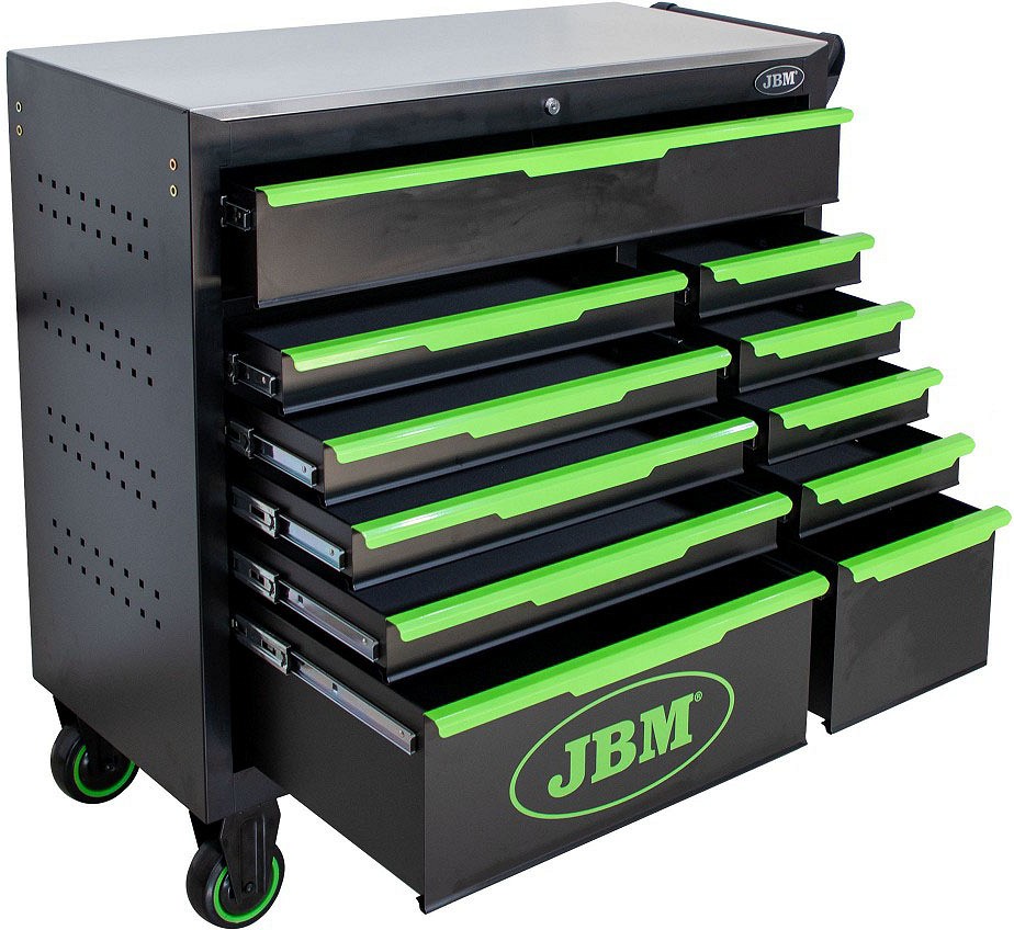 11-SAHTLIGA TÖÖLAUD / TÖÖRIISTAKÄRU. INOX TÖÖTASAPIND JBM