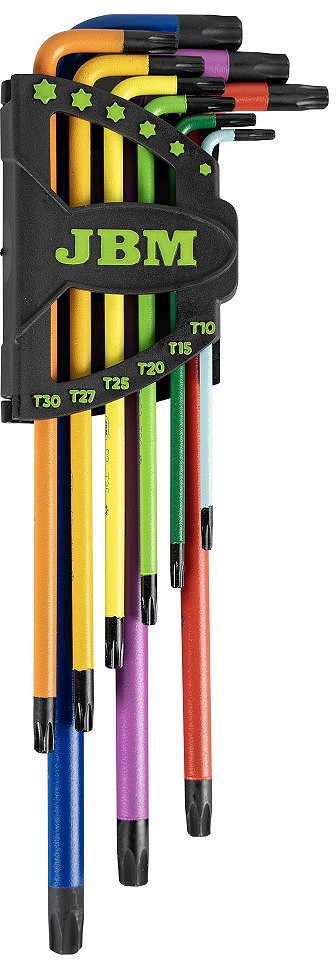 9-OS. L-TORX AVAGA KOMPL. T10-T50. VÄRVILINE+FOSFAADITUD. S2 TERAS JBM