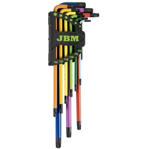 9-OS. L-TORX AVAGA KOMPL. T10-T50. VÄRVILINE+FOSFAADITUD. S2 TERAS JBM