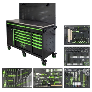 332-OS. TÖÖRIISTAKÄRU / TÖÖLAUD TÖÖRIISTADEGA. PERFOSEINAGA. INOX LAUAGA JBM