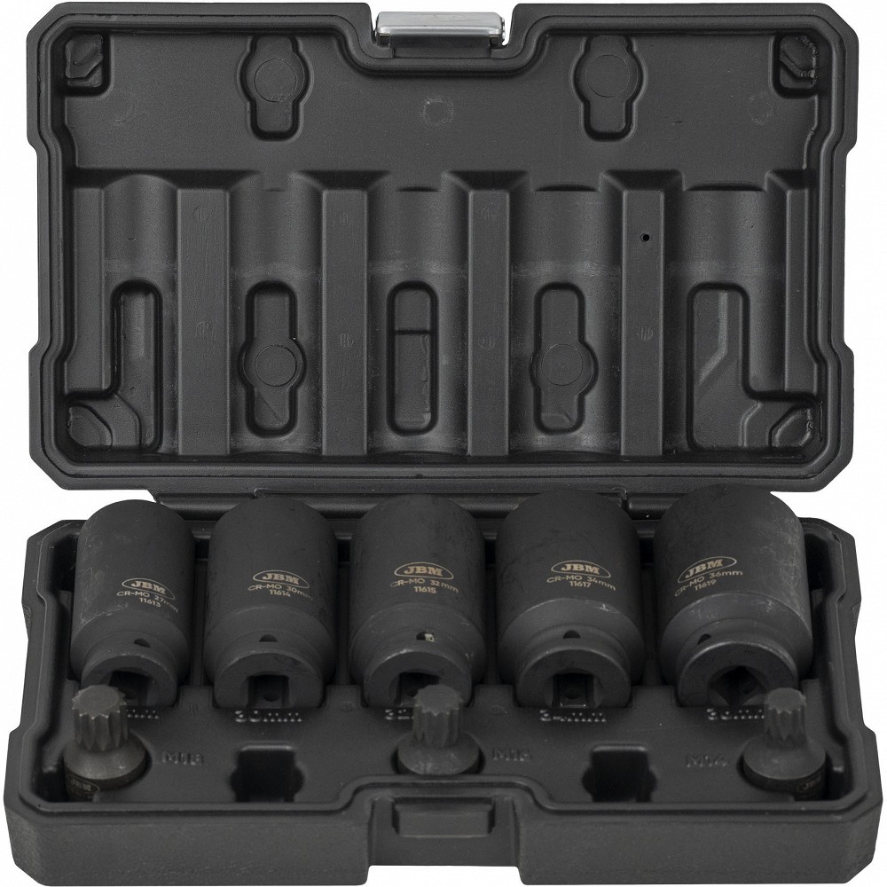 8-OS. 1 / 2" PIKKADE 6-KANT LÖÖKPADRUNITE + 12-TÄHIK OTSIKUTE KOMPL. 27-36MM & M14-M18 JBM