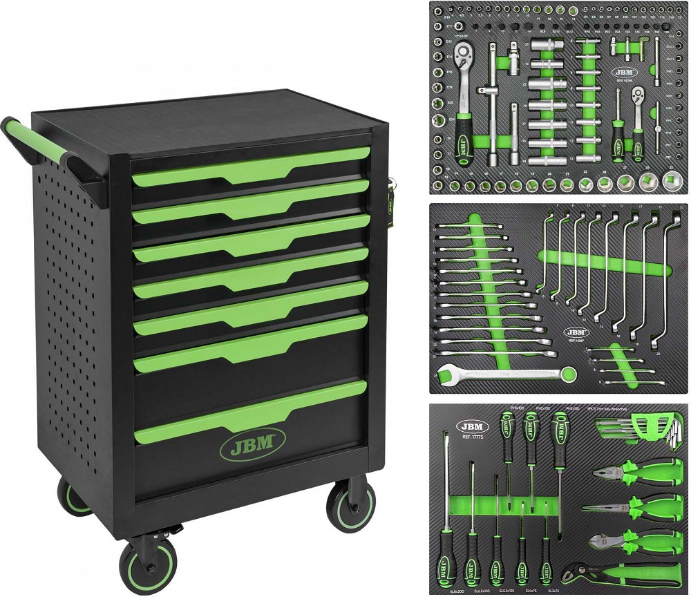 154-OS. TÖÖRIISTAKÄRU TÖÖRIISTADEGA "BASIC" MUST-ROHELINE JBM*