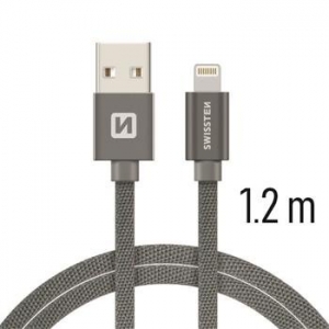 Swissten Textile Fast Charge 3A Lightning (MD818ZM/A) Data and Charging Cable 1.2m Grey