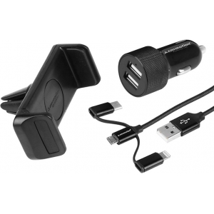 LAADIMISKOMPLEKT 3IN1 LAADIJA / TELEFONIHOIDJA / USB LAADIMISJUHE 120CM CARMOTION