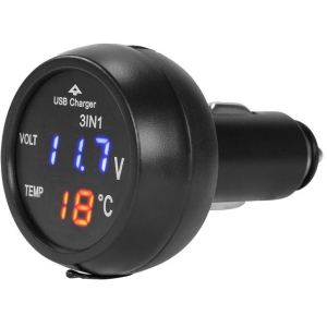 VOLTMEETER + TERMOMEETER + USB LAADIJA 2.1A 12 / 24V CARMOTION