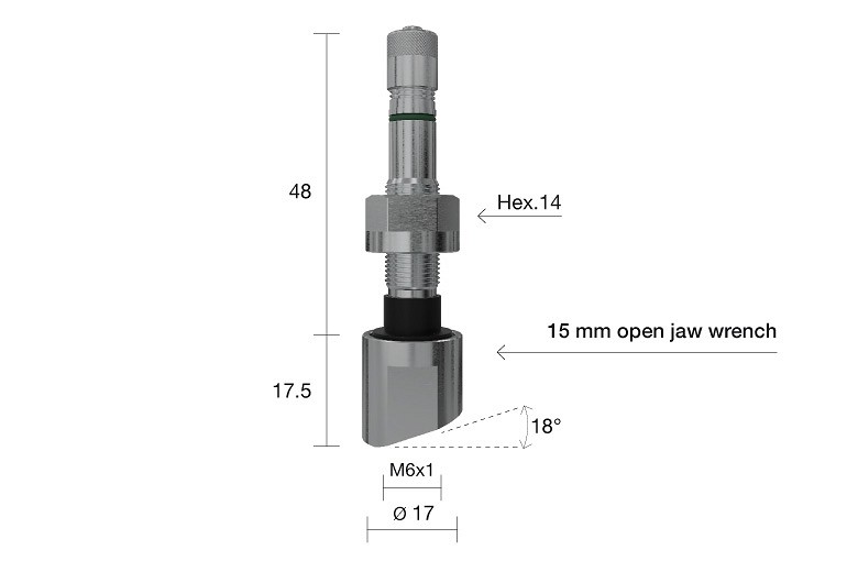 TPMS VENTIIL WONDER 1312 VEOAUTO VALUVELJELE 9.7MM. L=65MM. NURK 18