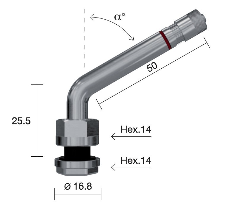 TPMS VENTIIL WONDER 1336.9  /  TR544 VEOAUTO VALUVELJELE 9.7MM. L=25.5+50 / NURK 60-KRAADI