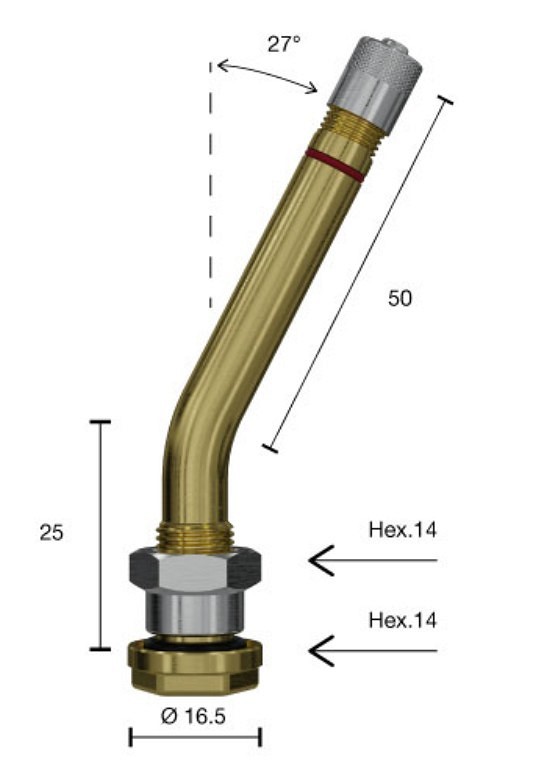 TPMS-VENTIIL VEOAUTO. V3-24-25 (V3-20-7) AVA=9.7MM. NURK 27. L=25+50MM