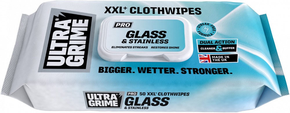 ULTRAGRIME PRO GLASS & STAINLESS KLAASI- JA ROOSTEVABA PUHSTUSLAPID 50TK / PAKK