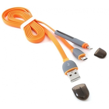 Platinet кабель USB - microUSB/Lightning 1м, оранжевый (42873)