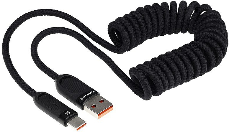LAADIMISJUHE PÕIMITUD SPIRAAL USB - USB-C MAX 100W. 50-180CM WAYME