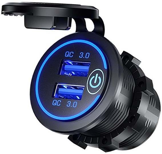 USB LAADIJA 2 PESAGA 12 / 24V 3.1A VALGUSTUSEGA. LÜLITIGA. SÜVISTATAV CARMOTION
