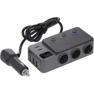 SIGARETISÜÜTAJA HARGMIK 3-NE + 3XUSB 3.6A 2XUSB-C 12 / 24V MAX 35W+VOLTMEETER KAABEL 80CM WAYME