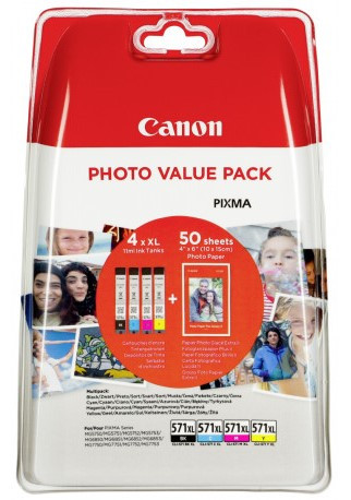 Canon tint + fotopaber Photo Value Pack CLI-571XL, must/värviline