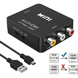 RoGer Adapter to Transfer RCA to HDMI Signal (+Audio) Black