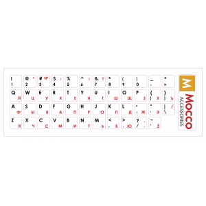 Mocco Keyboard Sticks ENG / RU With Laminated Waterproof Level Black / Red (White Background)