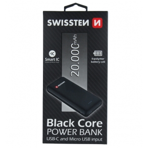 Swissten Black Core Premium Recovery Power Bank 2.1A / USB / USB-C / 20000 mAh Black