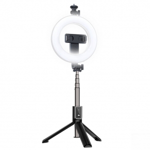RoGer V2 Universal Selfie Stick with 3-Tone LED Lamp / Tripod Stand / Bluetooth Remote Control / Black
