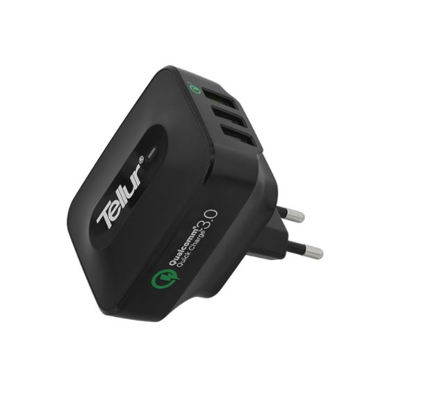 Tellur AC charger QC 3.0, 3*USB ports (1 port QC 3.0 & 2 USB port 2.4A) black