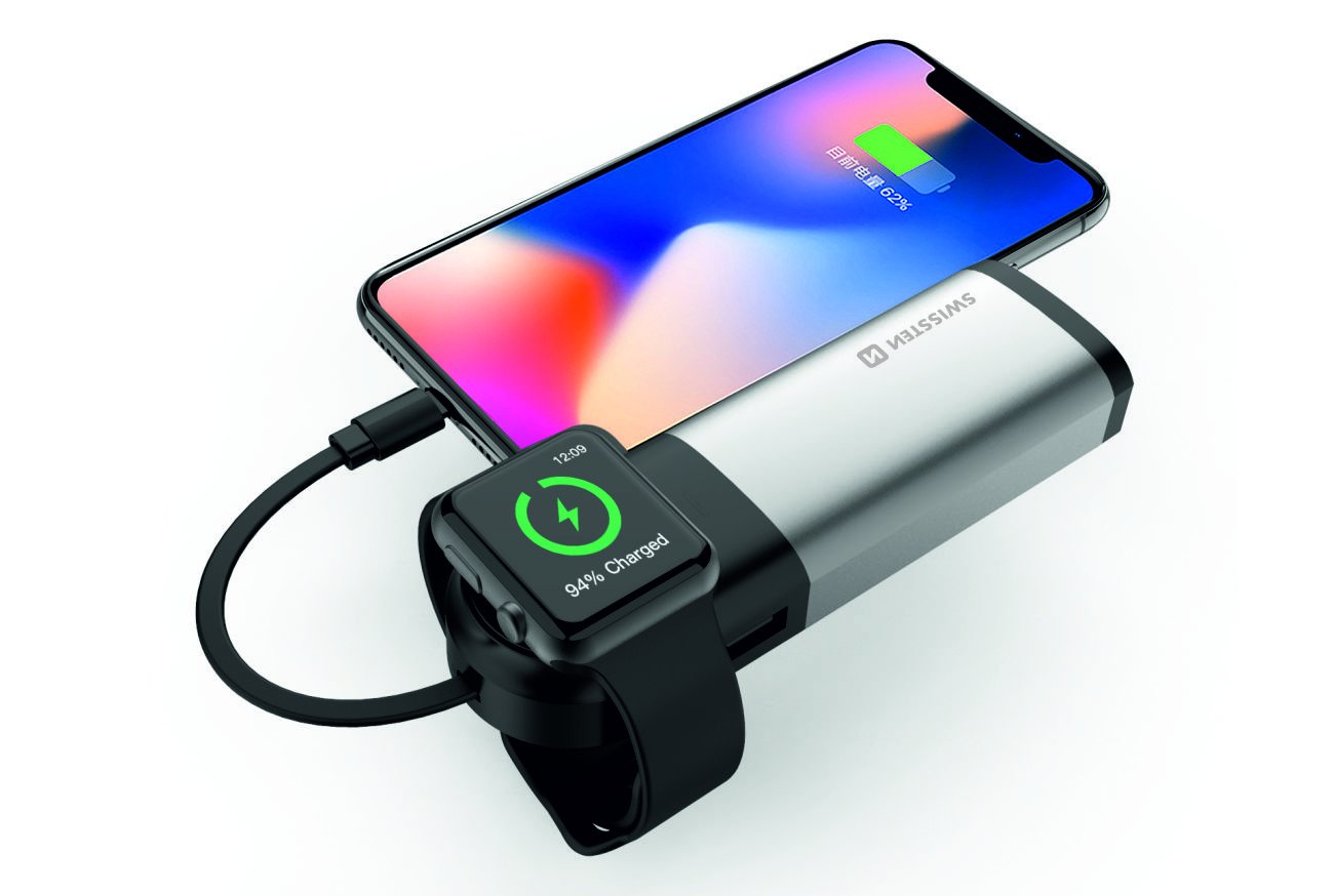 Swissten 2in1 6700 mAh Power Bank / MFi lightning cable / Apple Watch Wireless Charger / Silver