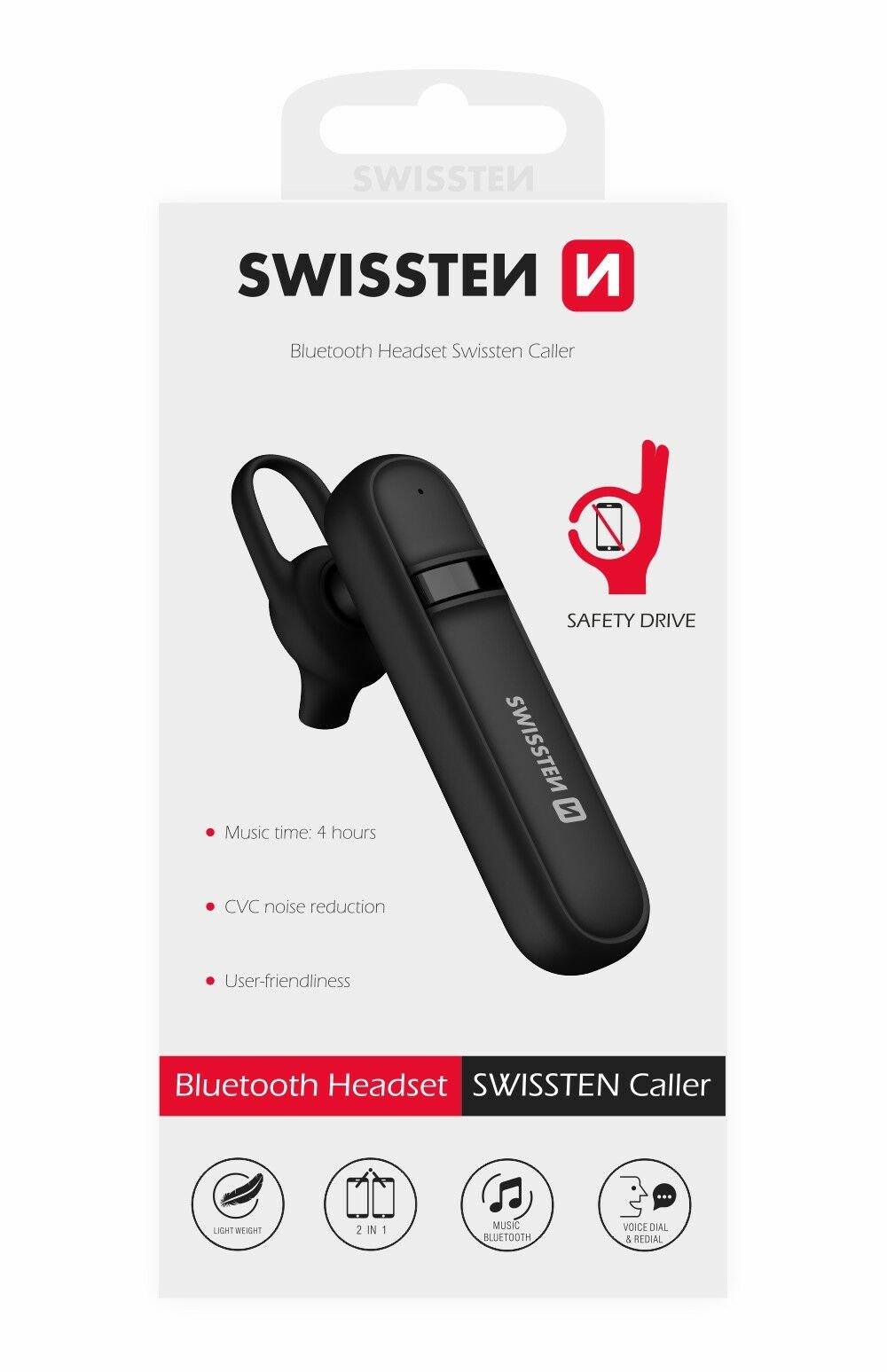 Swissten Caller Bluetooth 5.0 HandsFree Headset with MultiPoint / CVC noise reduction Black