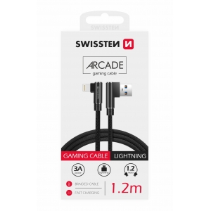 Swissten L Type Textile Universal Quick Charge 3.1 USB to Lightning Data and Charging Cable 1.2m Black