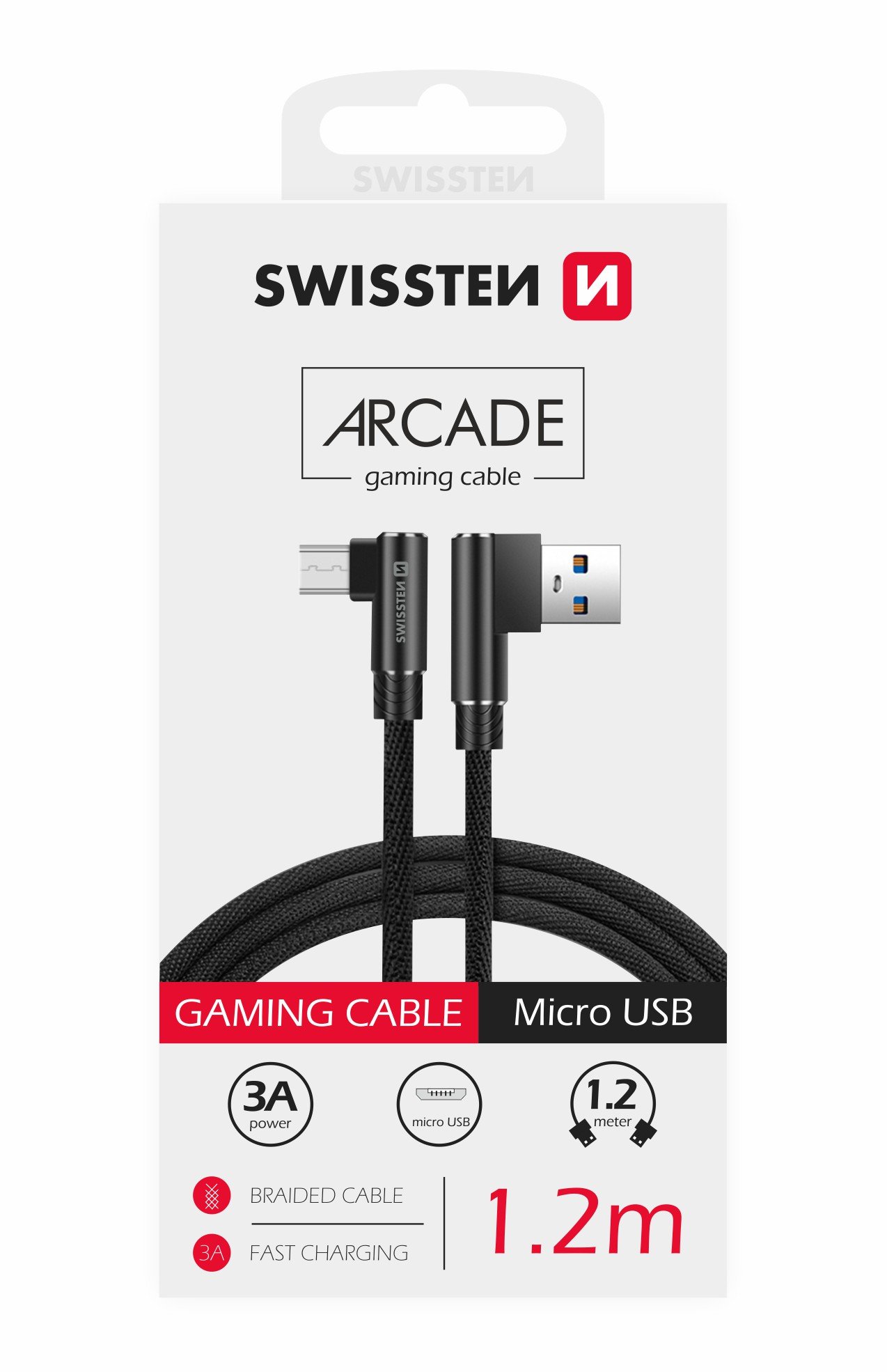 Swissten L Type Textile Universal Quick Charge 3.1 USB to micro USB Data and Charging Cable 1.2m Black