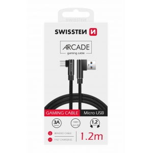 Swissten Плетеный L Типа Универсальный Quick Charge 3.1 USB на micro USB Кабель данных 1.2 m черный