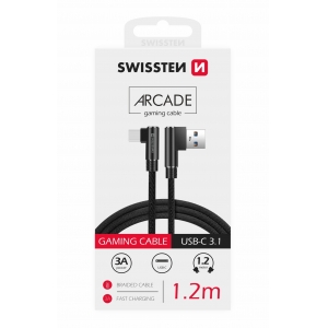 Swissten Плетеный L Типа Универсальный Quick Charge 3.1 USB на USB-C Кабель данных 1.2 m черный