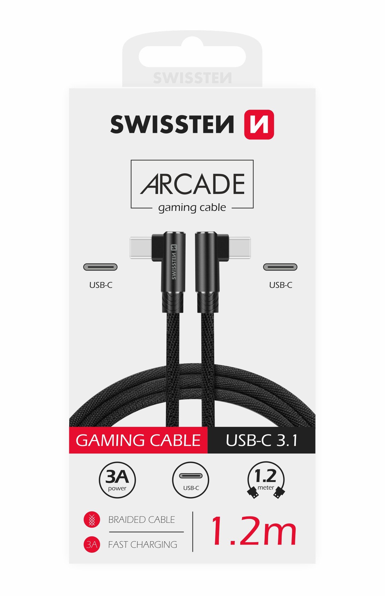 Swissten L Type Textile Universal Quick Charge 3.1 USB-C to USB-C Data and Charging Cable 1.2m Black