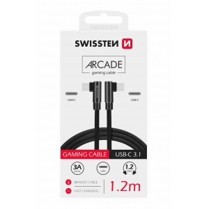 Swissten Плетеный L Типа Универсальный Quick Charge 3.1 USB-C на USB-C Кабель данных 1.2 m черный